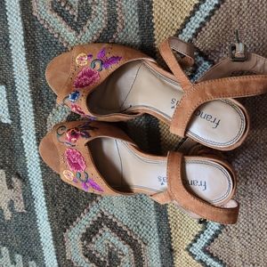 embroidered block heels